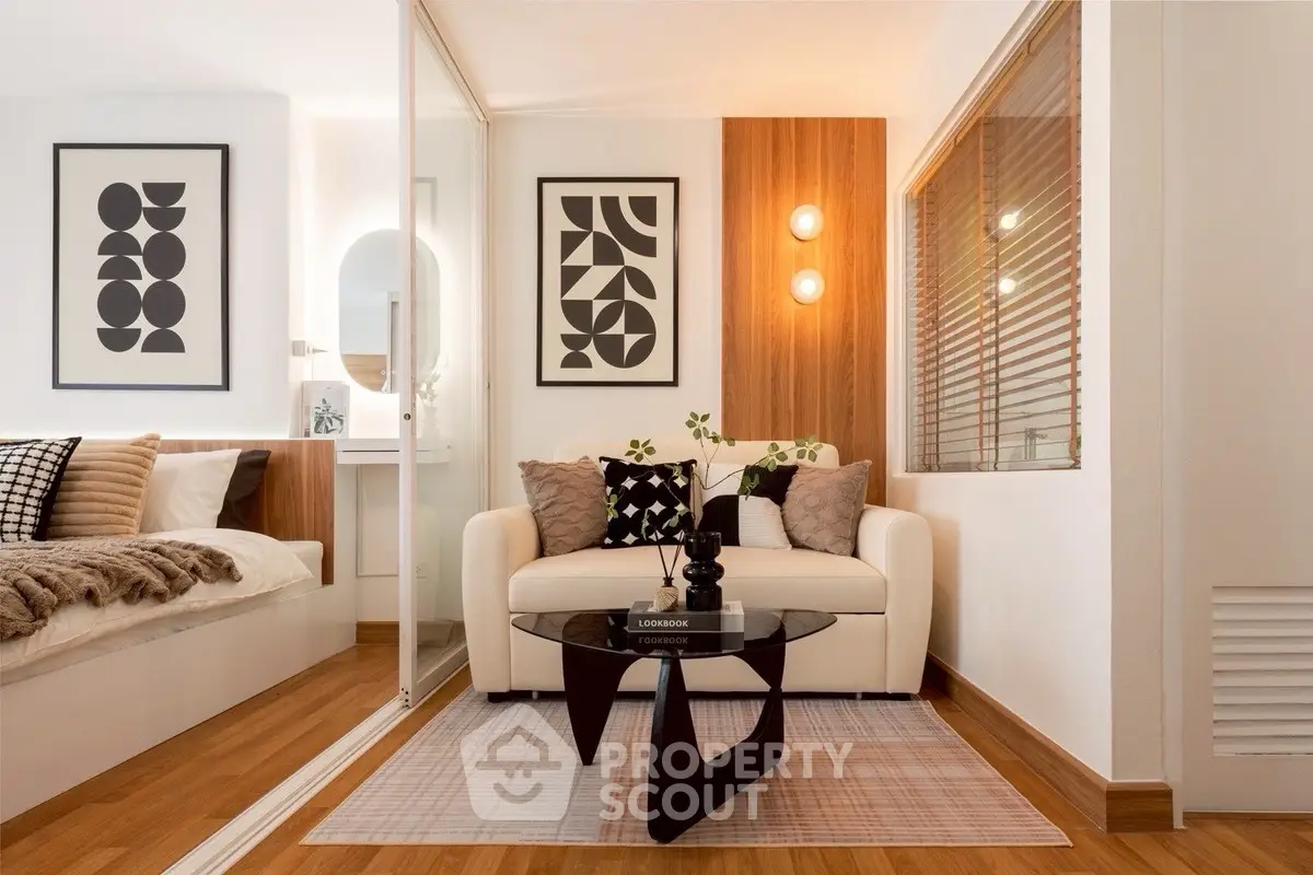 Modern studio apartment with stylish decor and cozy living area