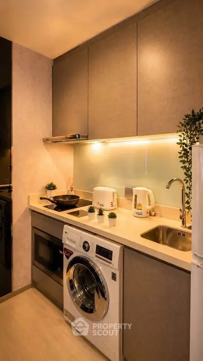 Modern kitchen with integrated appliances and sleek cabinetry