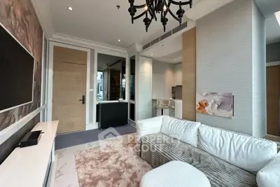 Modern living room with elegant decor and cozy seating area