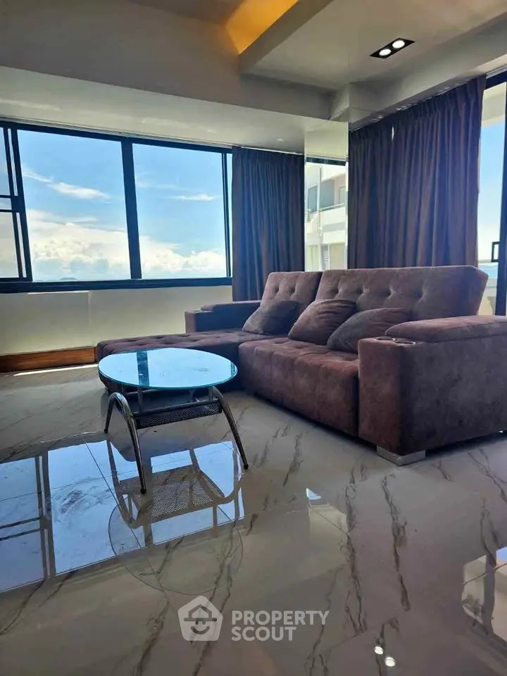 Luxurious living room with stunning view and elegant furnishings