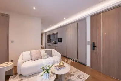 Modern living room with elegant decor and cozy seating area
