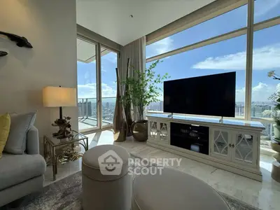 Luxurious living room with panoramic city view and elegant decor