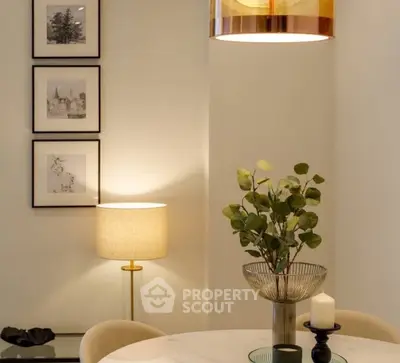 Elegant dining area with modern decor and ambient lighting, perfect for intimate gatherings.