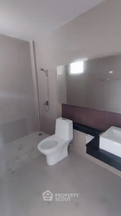 Modern bathroom with sleek fixtures and minimalist design.