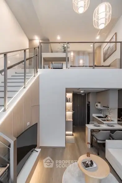 Modern loft-style living room with open layout and stylish decor