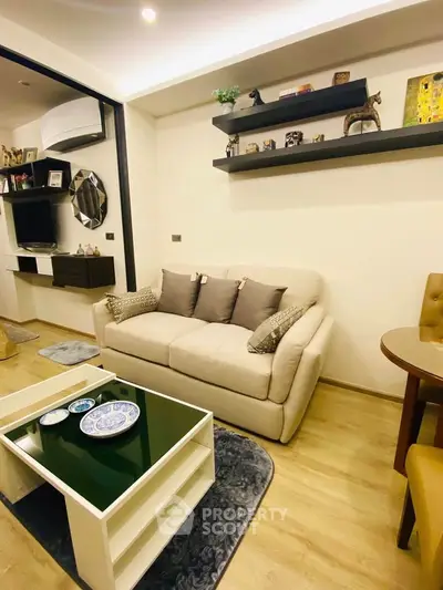 Cozy living room with modern decor and comfortable seating