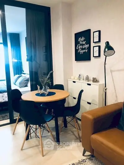 Stylish modern living room with cozy dining area and elegant decor