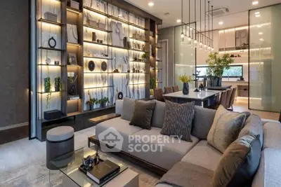Luxurious modern living room with stylish decor and open layout, perfect for entertaining.