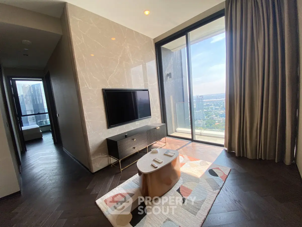 Luxurious living room with stunning city view and modern decor