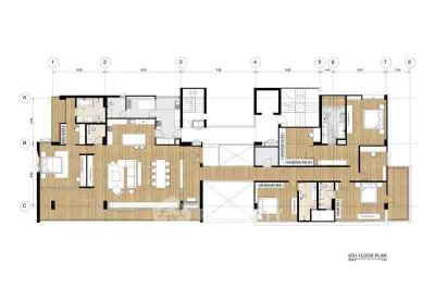 Spacious 6th floor apartment layout with modern design and open living areas.