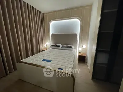 Luxurious modern bedroom with elegant lighting and stylish decor
