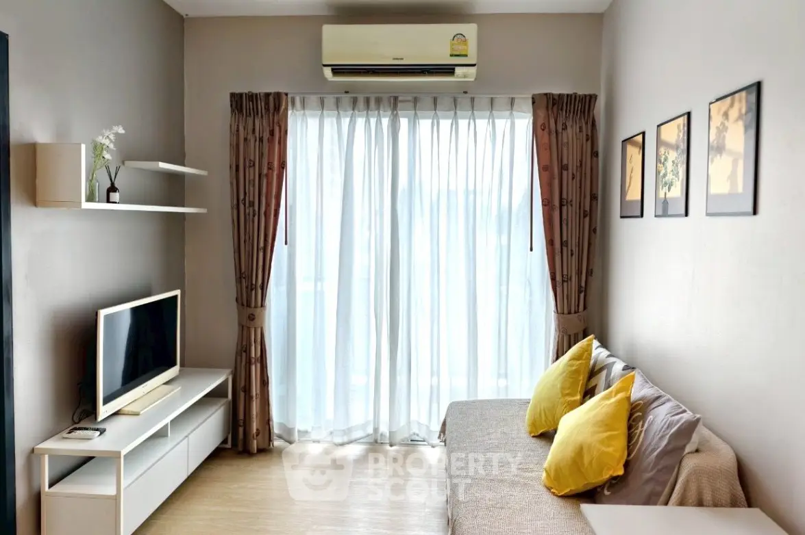 Cozy living room with modern decor and natural light