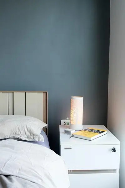 Cozy bedroom with modern decor and soft lighting