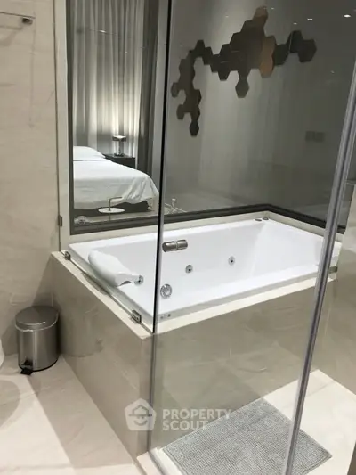 Luxurious bathroom with modern bathtub and elegant decor