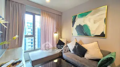 Stylish living room with modern decor and large window view