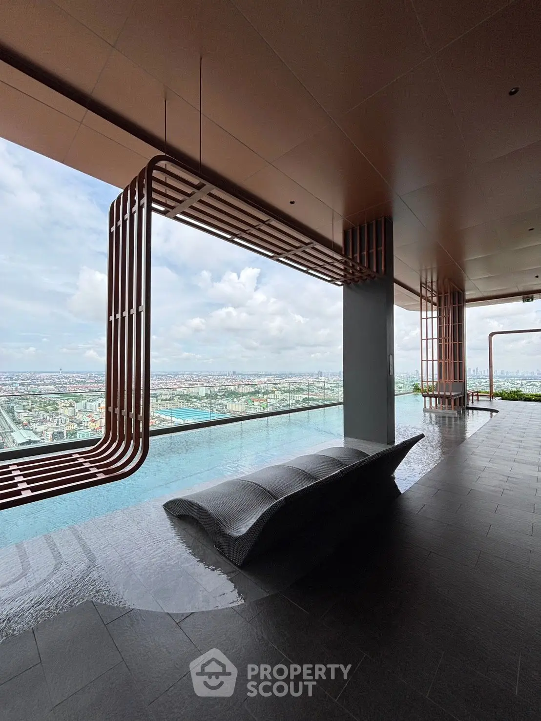 Luxurious rooftop pool with stunning city view and modern design elements.