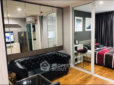 Modern apartment interior with stylish living room and cozy bedroom