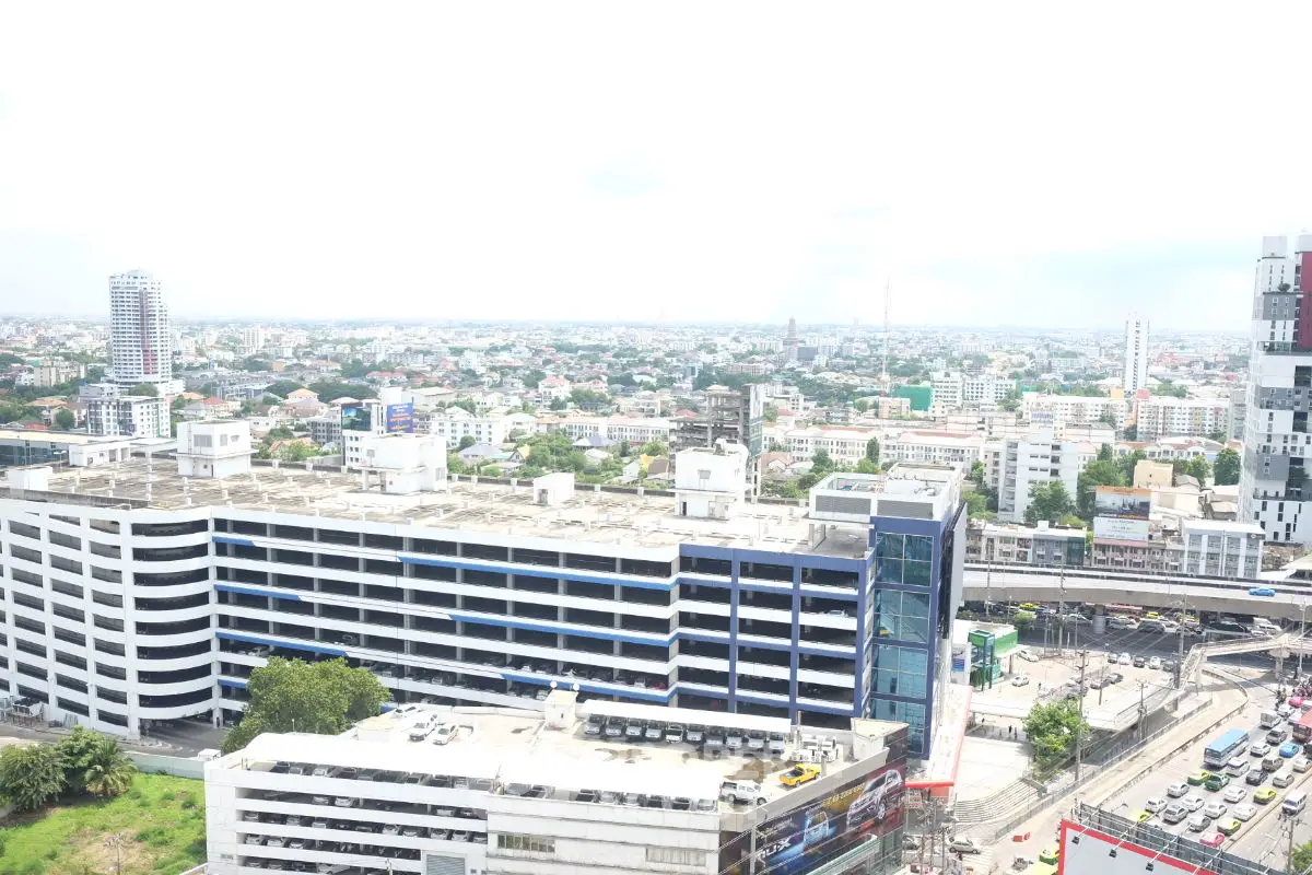 Panoramic cityscape view showcasing modern high-rise buildings and urban landscape.
