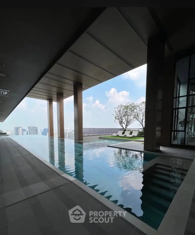 Luxurious rooftop infinity pool with stunning city skyline view and modern design.