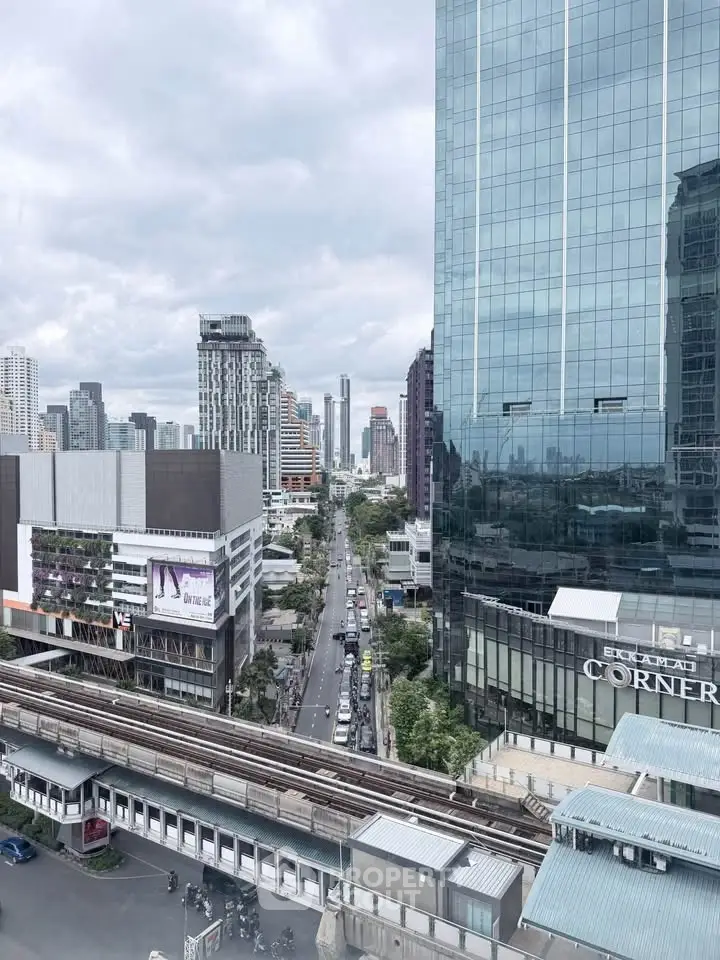 Stunning cityscape view from high-rise building in urban area with modern architecture.