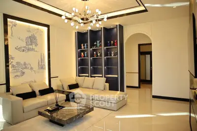 Luxurious modern living room with elegant decor and stylish lighting