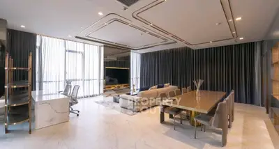 Luxurious modern living room with elegant dining area and stylish decor