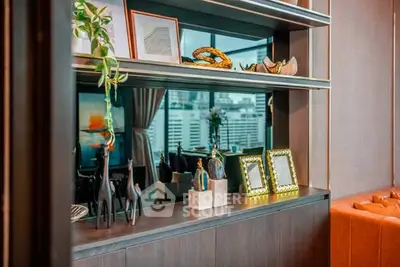 Stylish living room with modern decor and city view, perfect for urban living.