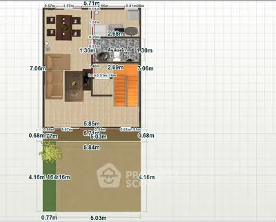 Detailed floor plan with dimensions for a modern residential layout.