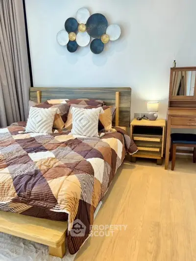 Stylish bedroom with modern decor and cozy ambiance