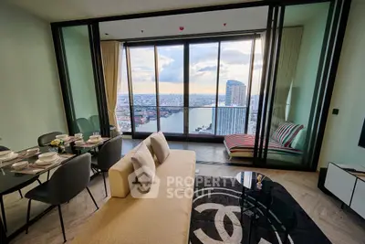 Luxurious living room with stunning river view and elegant decor