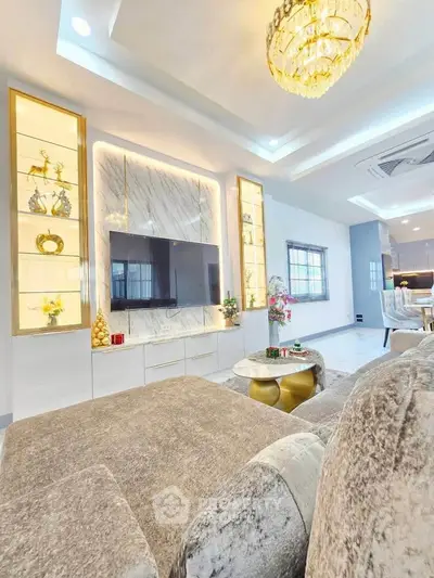 Luxurious living room with elegant decor and modern TV setup