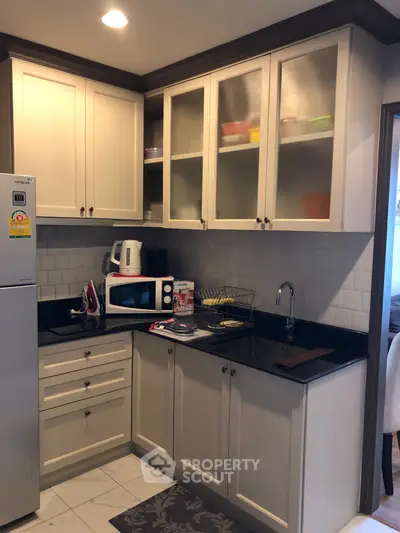 Charming kitchen with modern appliances and sleek cabinetry in a cozy home setting.