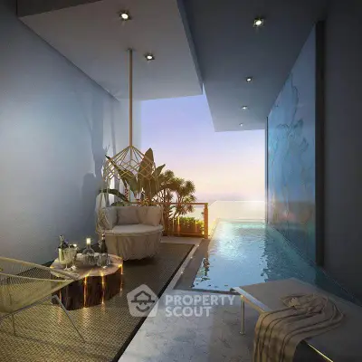 Luxurious balcony with private pool and stunning sunset view