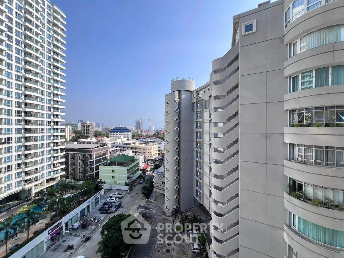 Stunning urban view from high-rise building showcasing modern architecture and cityscape.