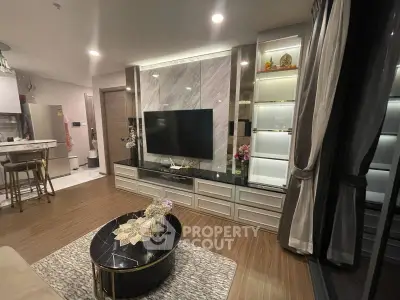 Luxurious modern living room with elegant decor and open kitchen layout