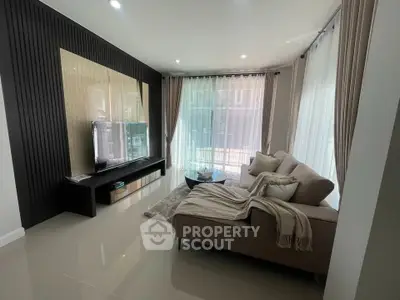 Modern living room with sleek design and cozy sectional sofa