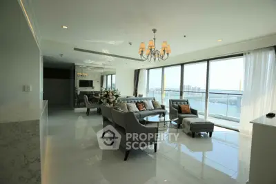 Luxurious living room with panoramic city view and elegant furnishings