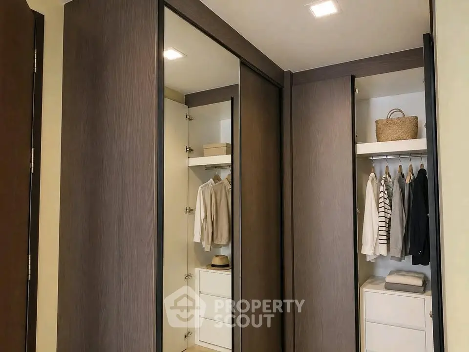 Spacious walk-in closet with modern design and ample storage space.