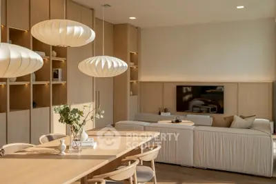 Elegant modern living room with stylish wooden decor and cozy seating area, perfect for relaxation and entertainment.