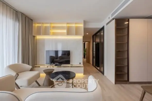 Modern living room with elegant furniture and ambient lighting