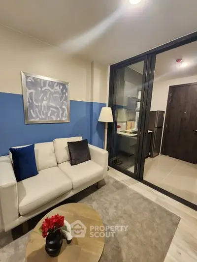 Modern living room with stylish decor and cozy seating area