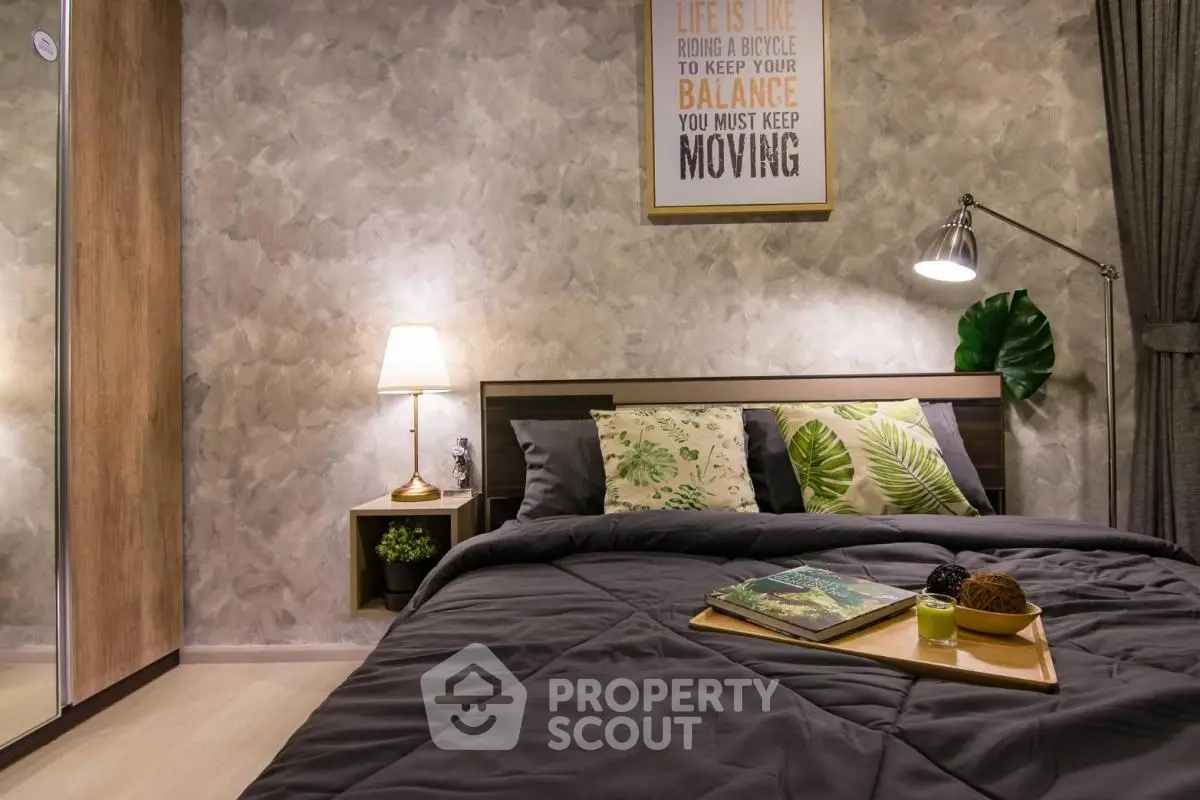 Cozy bedroom with modern decor and stylish lighting