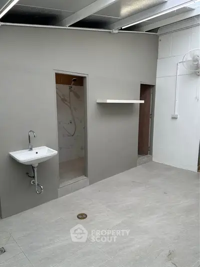 Spacious modern bathroom with sleek design and open layout