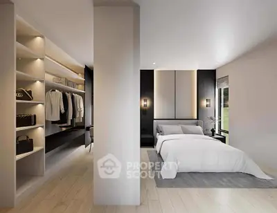 Luxurious bedroom with walk-in closet and modern design