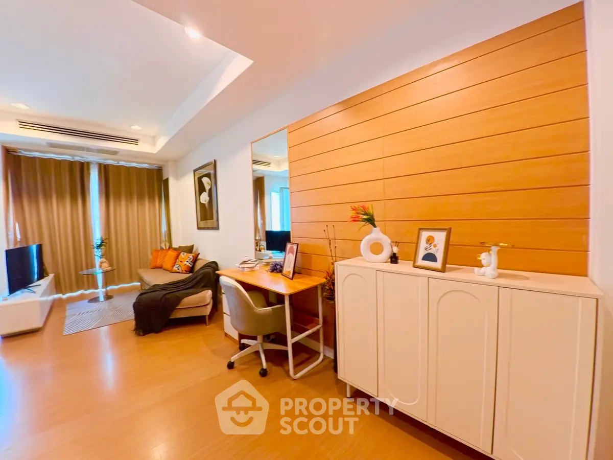 Modern living room with cozy seating and stylish decor