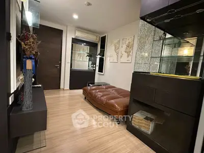 Stylish modern living room with elegant decor and leather sofa