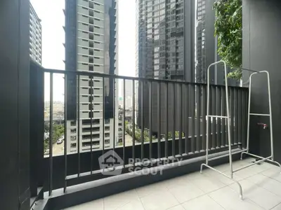 Modern balcony with cityscape view in high-rise building