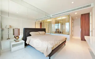 Luxurious modern bedroom with mirrored walls and elegant decor