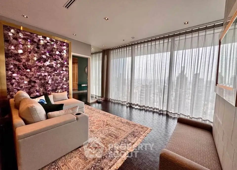 Luxurious living room with panoramic city view and elegant decor