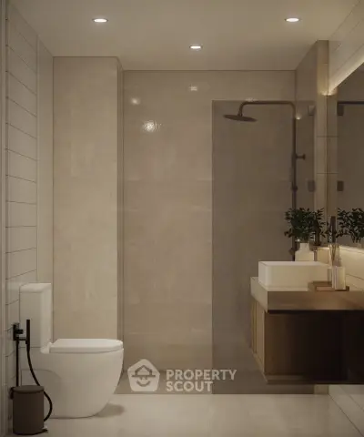 Luxurious modern bathroom with elegant fixtures and ambient lighting